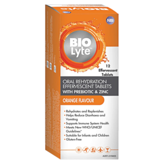 BIOLyte Oral Rehydration Effervescent 12 Tablets - Orange Flavour