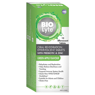 BIOLyte Oral Rehydration Effervescent 12 Tablets - Green Apple Flavour