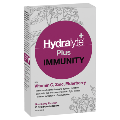 Hydralyte Plus Immunity with Vitamin C, Zinc, Elderberry 10 Oral Powder Sticks