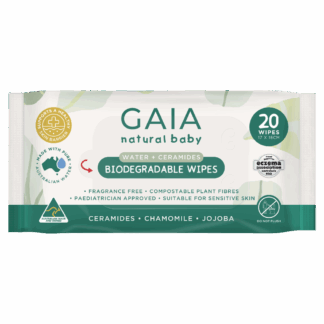 GAIA Natural Baby Water + Ceramides Biodegradable Wipes 20 Pack