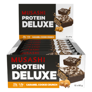 MUSASHI Deluxe Protein 12 x 60g Bars - Caramel Cookie Crunch Flavour