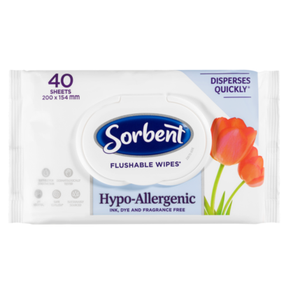 Sorbent Hypo-Allergenic Flushable Wipes 40 Pack