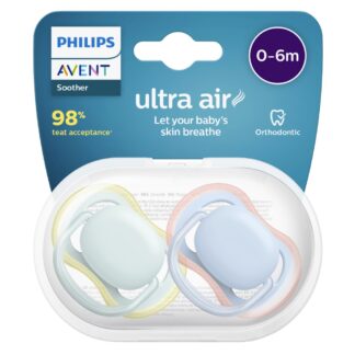 AVENT Ultra Air Plain 2 Pack Soothers 0-6m - Mixed