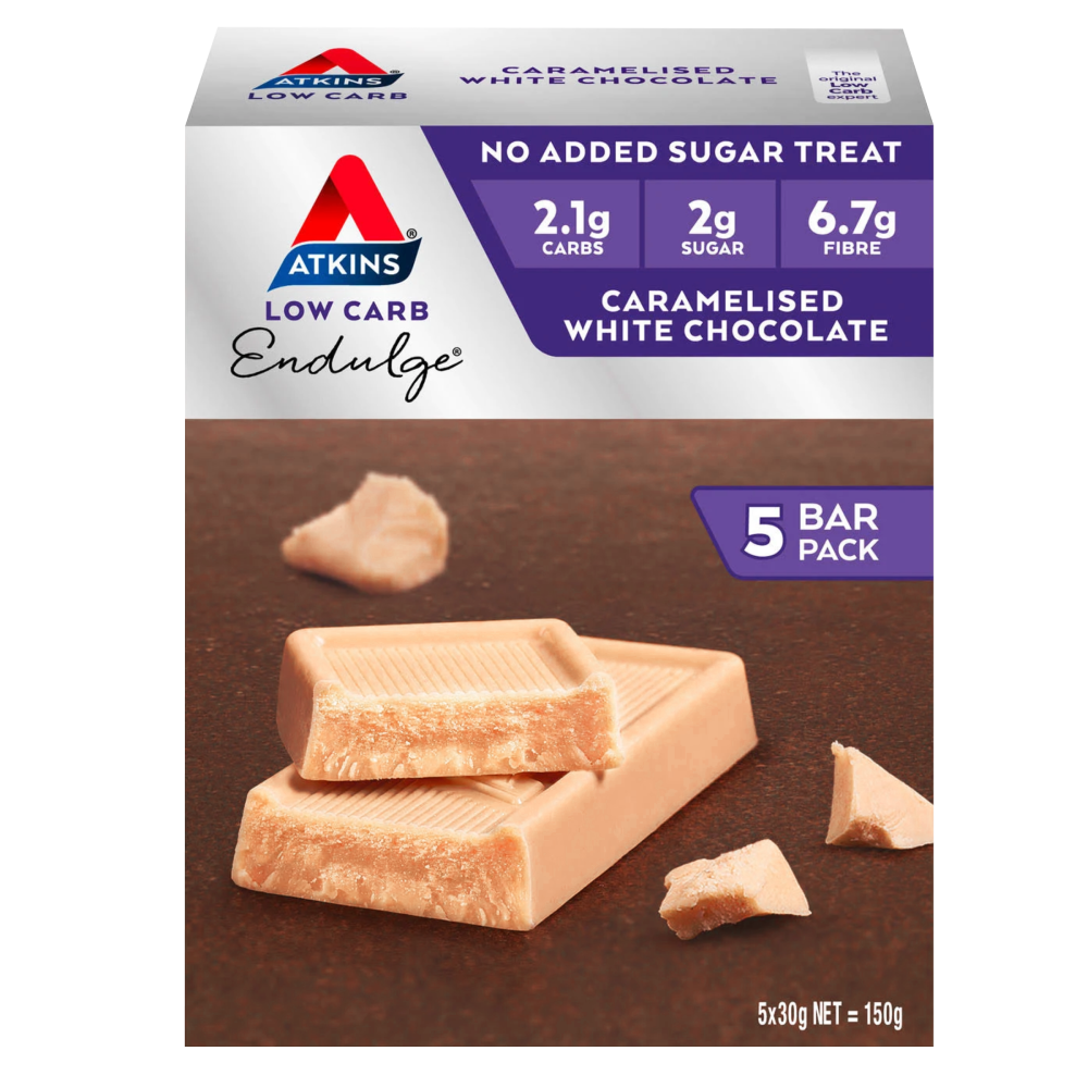 Atkins Caramelised White Chocolate Bars 5 x 30g Low Carb Endulge NET 150g