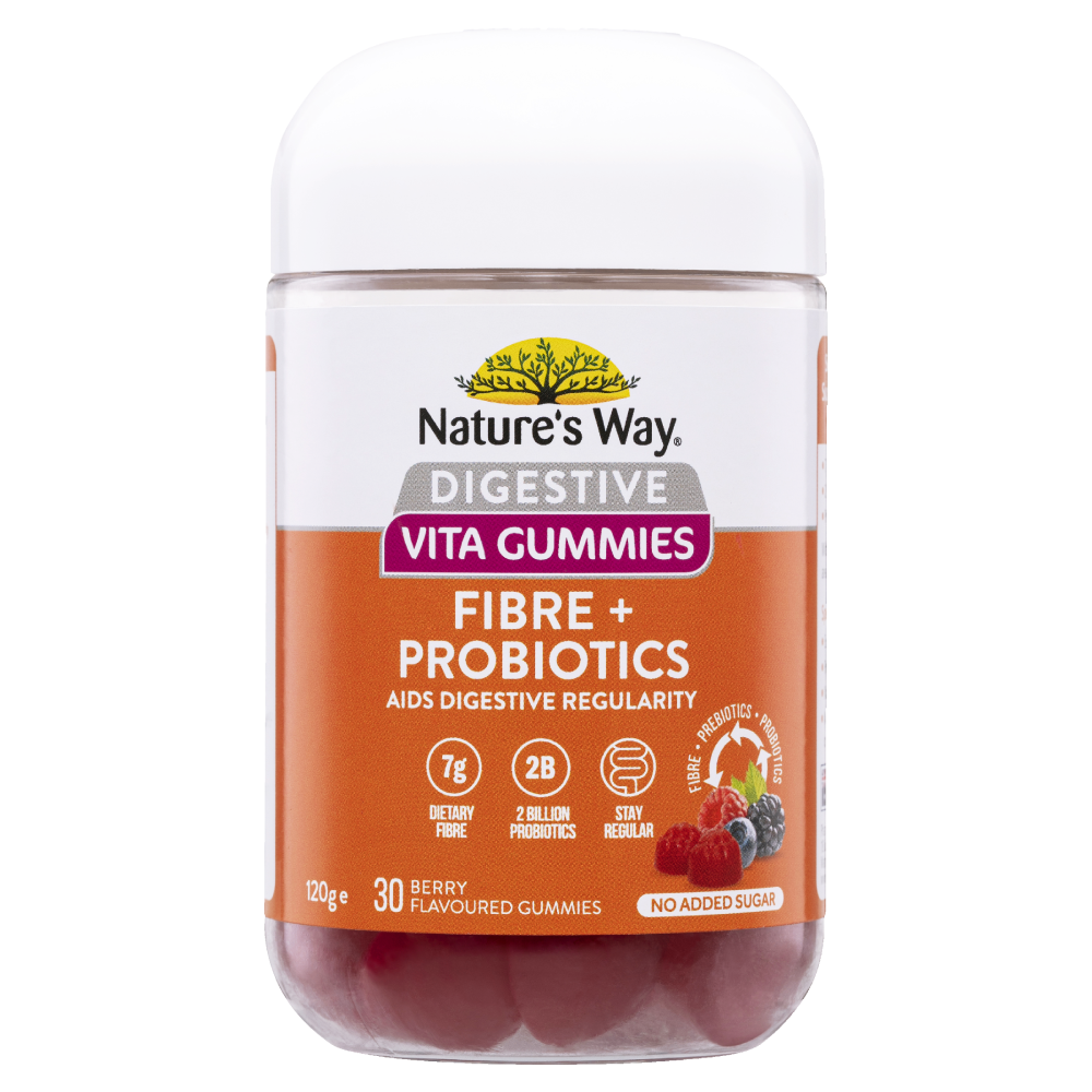 Nature's Way Digestive Vita Gummies Fibre + Probiotics 30pk Digestive Regularity