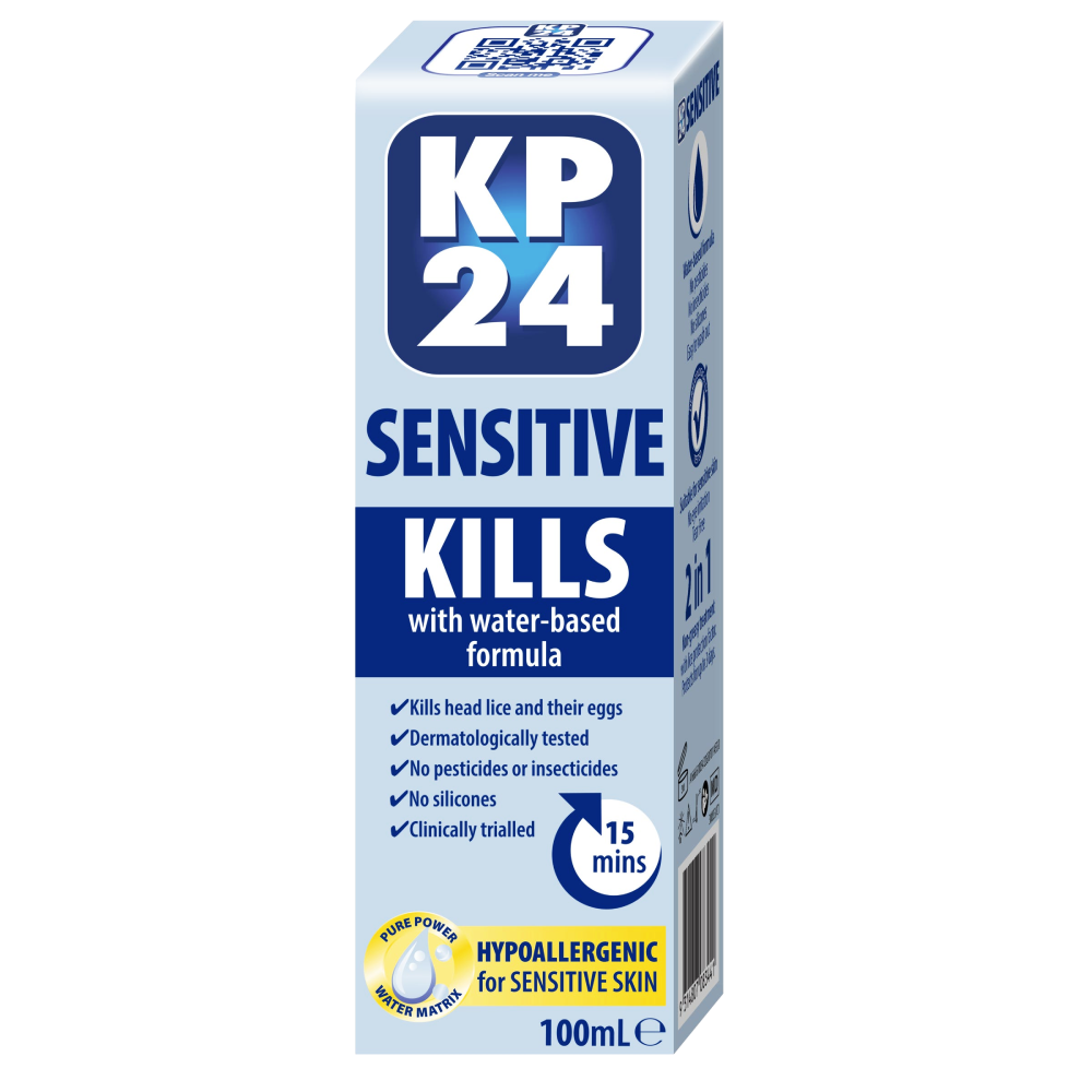 KP24 Sensitive + Comb 100mL Kills Head Lice Eggs Sensitive Skin Water Based