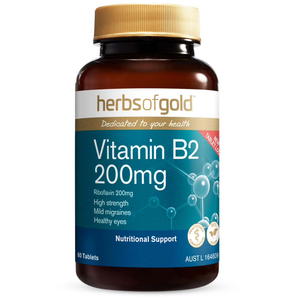 Herbs of Gold Vitamin B2 200mg 60 Tablets Energy Production Eye Health