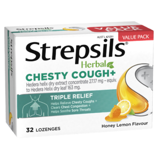 Strepsils Herbal Chesty Cough + 32 Lozenges - Honey Lemon Flavour