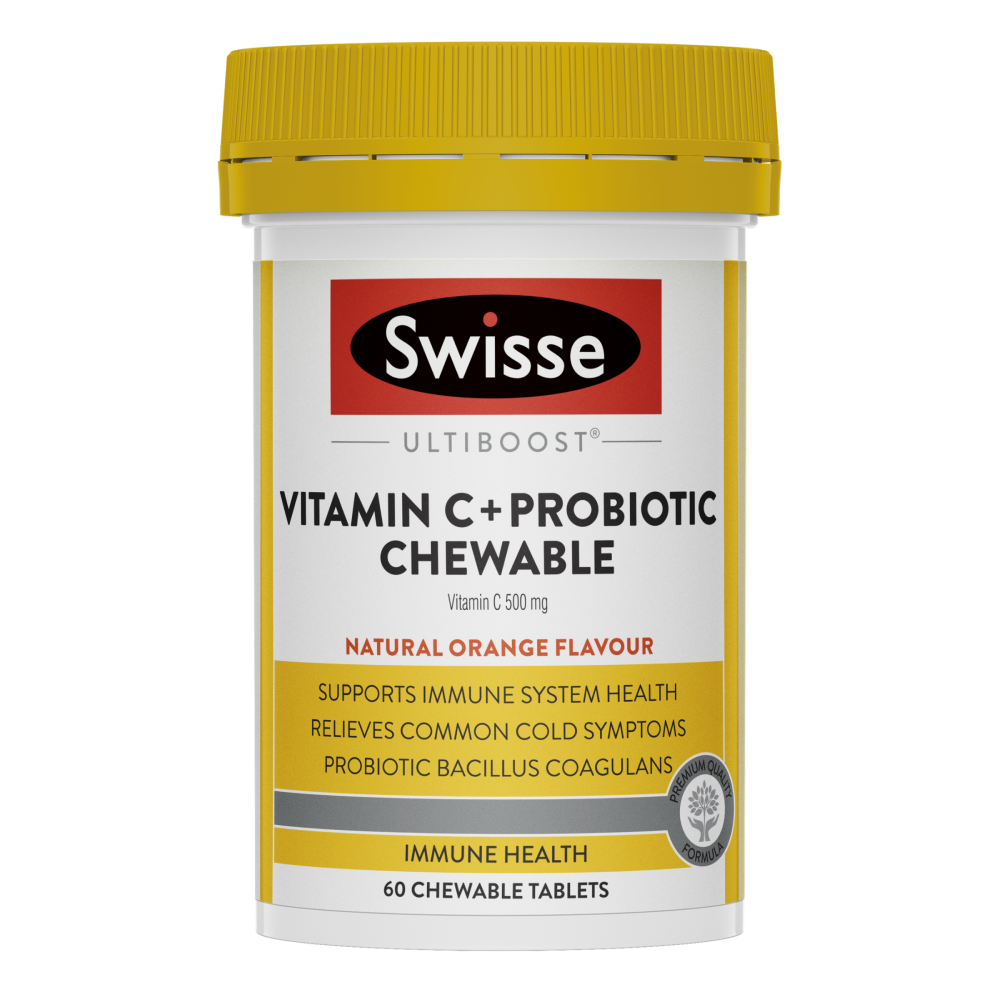 Swisse Ultiboost Vitamin C + Probiotic Chewable 60 Tablets - Natural Orange