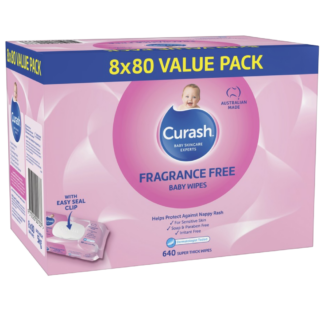 Curash Baby Wipes Fragrance Free 80 X 8 Pack
