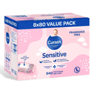 Curash Baby Wipes Fragrance Free 8 x 80 Value Pack