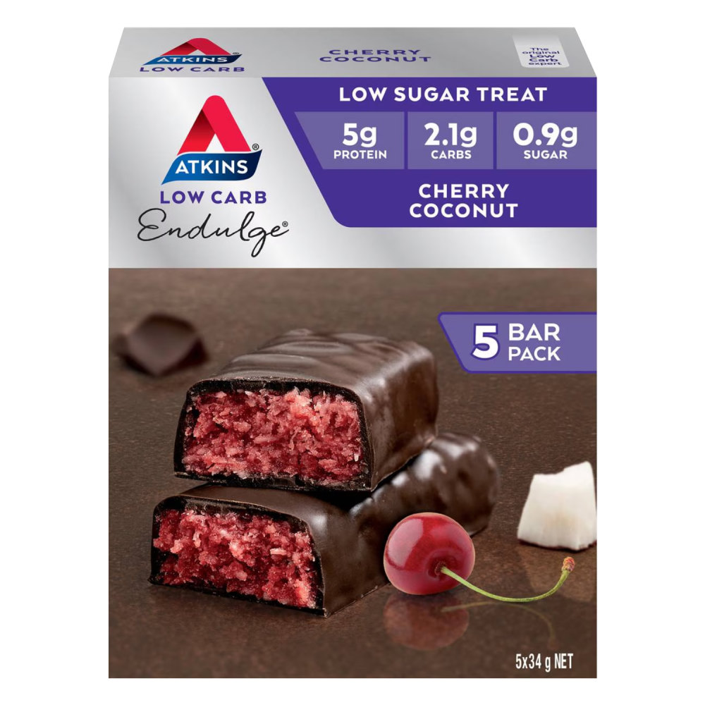 Atkins Low Carb Endulge Bars 5 x 34g Cherry Coconut High Protein Low Sugar Treat
