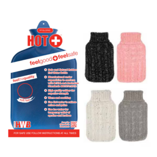 McGloins Hot Water Bottle with Knitted Sparkled Cover 2 L (Assorted Designs)