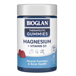 Bioglan Therapeutic Gummies Magnesium + Vitamin D3 65 Pack - Raspberry Flavour