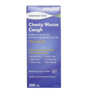 Chemists' Own Chesty Mucus Cough 200mL Vanilla and Strawberry Flavour
