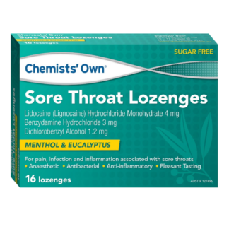 Chemists' Own Sore Throat Lozenges 16 Pack - Menthol & Eucalyptus