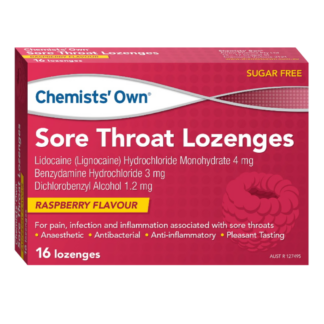 Chemists' Own Sore Throat Lozenges Raspberry 16 Pack