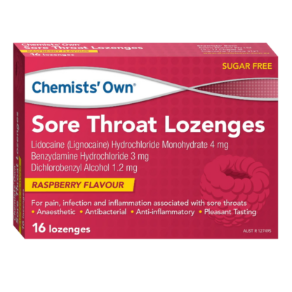 Chemists' Own Sore Throat Lozenges Raspberry 16 Pack