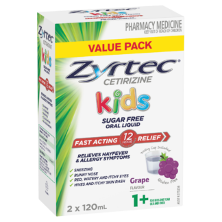 Zyrtec Kids Allergy & Hayfever Relief Antihistamine Grape Liquid 2x120mL Value Pack