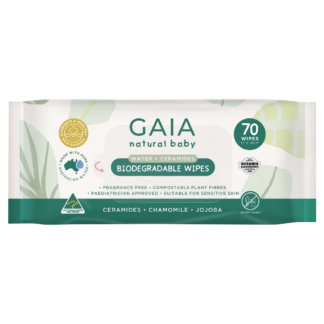 GAIA Natural Baby Water + Ceramides Biodegradable Wipes 70 Pack