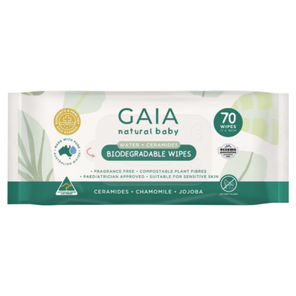 GAIA Natural Baby Water + Ceramides Biodegradable Wipes 70 Pack