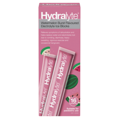 Hydralyte Electrolyte Ice Blocks 16 x 62.5mL (1 Litre) Watermelon