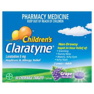 Children's Claratyne Antihistamine Hayfever & Allergy Relief Grape Chewable Tablets 50 Pack