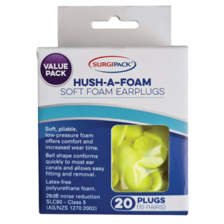 SurgiPack Hush-A-Foam Soft Foam Ear Plugs 10 Pair