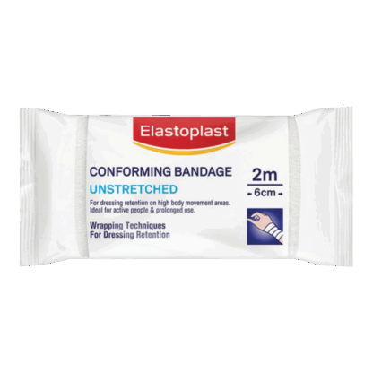 Elastoplast Conforming Bandage Elastoplast Conforming Bandage provides durable support for injured joints in high movement areas like the wrist, thigh or knee. Commonly used as a dressing retention on high body movement areas such as the wrist, thigh, and knee injuries, the bandages conform to the shape of the applied area and provide relief and light compression. Ideal for active people & prolonged use. Wrapping Techniques For Dressing Retention Firmly wrap the injured area using a figure-8 shape or overlap for limb areas such as forearm or calf. Ensure that the areas above and below the injury are covered. Always ensure the binding is comfortable. Should any numbness or tingling sensation arise, unwrap the bandage and rebind less tightly. Always read the label and follow the directions for use. Product Benefits: For dressing retention on high body movement areas Ideal for dressing retention and prolonged use Ideal for active people Provides durable support for injured joints in high movement areas like the wrist, thigh or knee Durable and lightweight material