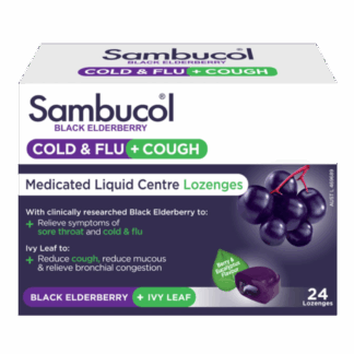 Sambucol Black Elderberry Cold & Flu Plus Cough Medicated Liquid Centre24 Lozenges