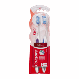 Colgate 360° Optic White Manual Toothbrush, Soft Bristles, Teeth Whitening Actions, Value 2 Pack