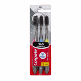 Colgate 360 Charcoal Manual Toothbrush, Soft Spiral Antibacterial Bristles, Whole Mouth Clean, 3 Pack