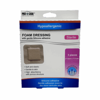 Pro+Care Hypoallergenic Foam Dressing 7.5cm x 7.5cm Sterile - 3 Pack