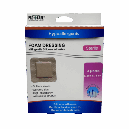 Pro+Care Hypoallergenic Foam Dressing 7.5cm x 7.5cm Sterile - 3 Pack