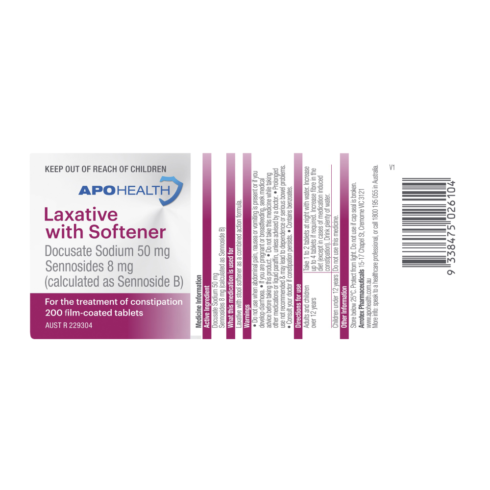 APOHEALTH Laxative with Softener 200 Tablets
