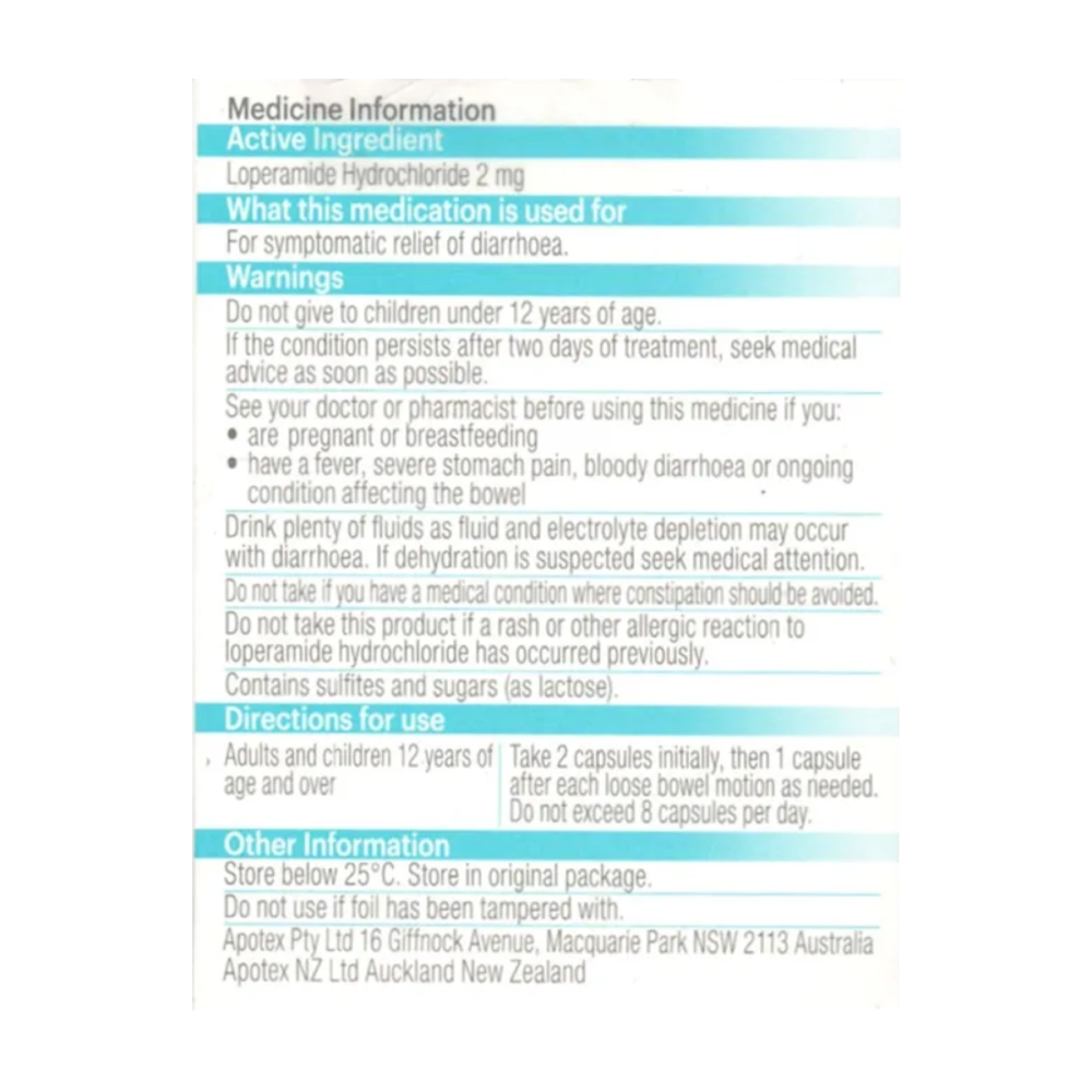APOHEALTH Diarrhoea Relief 20 Capsules