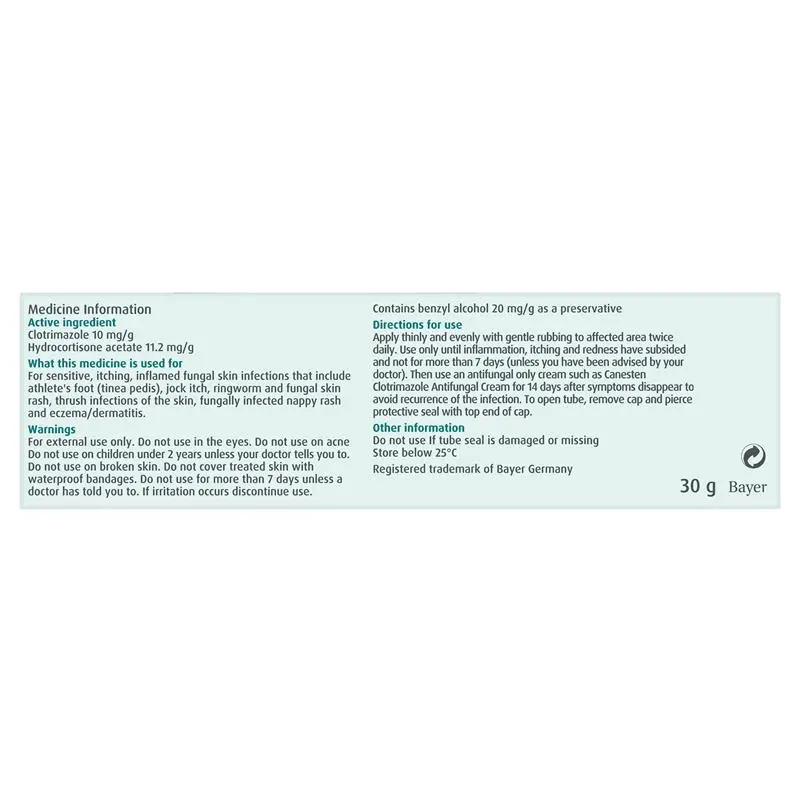 Canesten Extra 1% Cream 30g - Clotrimazole + Hydrocortisone (S3) - Image 2