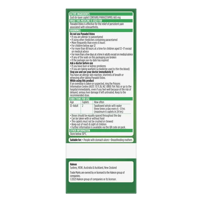 Panadol Osteo Paracetamol Pain Relief 665mg 96 Caplets (S3) - Image 5