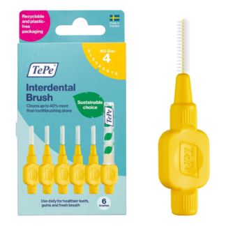TePe Interdental Brushes 0.7mm Size 4 Yellow 6 Pack