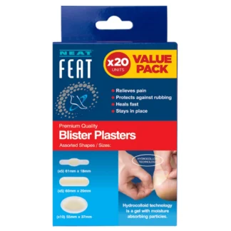 Neat Feat Blister Plasters 20 Pack Hydrocolloid Assorted Shapes Relieve Pain