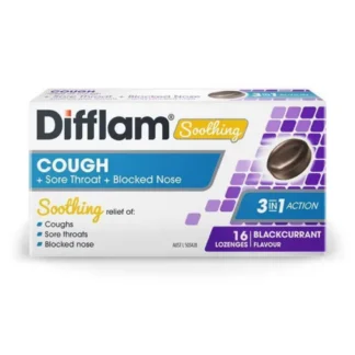 Difflam Soothing Cough + Sore Throat + Blocked Nose Black Currant 16 Lozenges