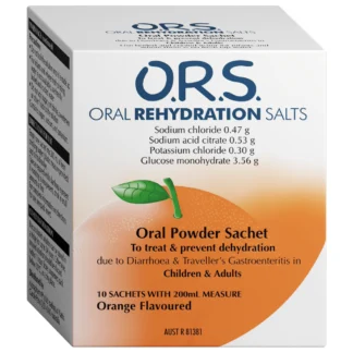O.R.S Oral Rehydration Salts 10 Sachets - Orange Flavour