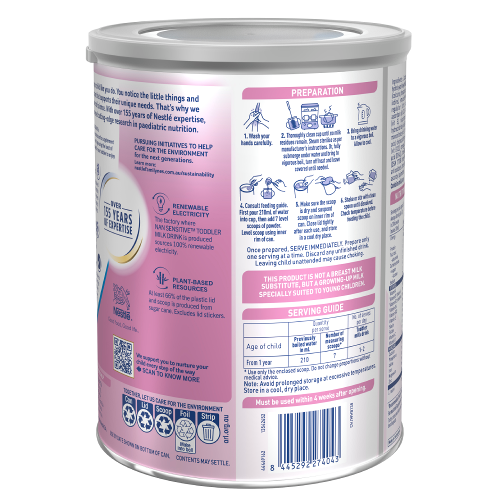 Nestle NAN SENSITIVE Toddler Milk Drink, 1+ Years – 800g - Image 2